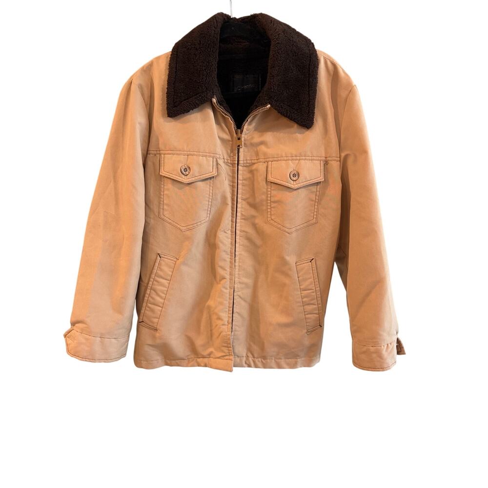 70s/80s JCPenney Men's Sherpa-Collar Barn/work Jacket in Tan/Khaki